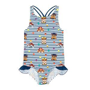 Paw Patrol Girls Striped One Piece Bathing Suit / Navy/White